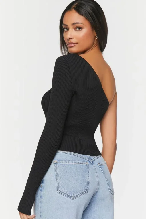 One-Shoulder Sweater-Knit Top