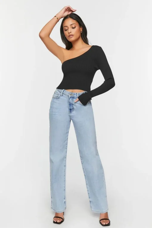 One-Shoulder Sweater-Knit Top