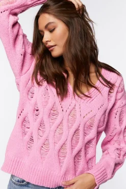 Open Knit V-Neck Sweater