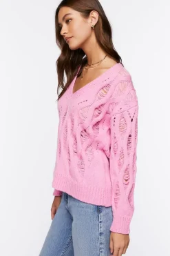 Open Knit V-Neck Sweater