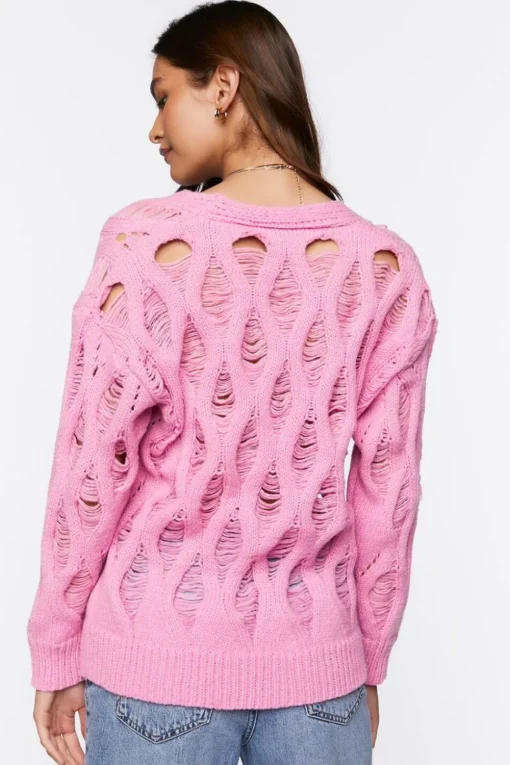 Open Knit V-Neck Sweater