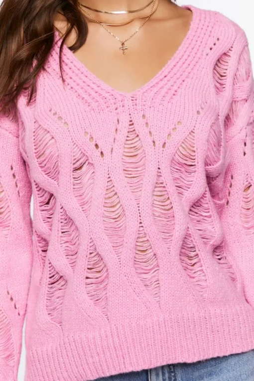Open Knit V-Neck Sweater