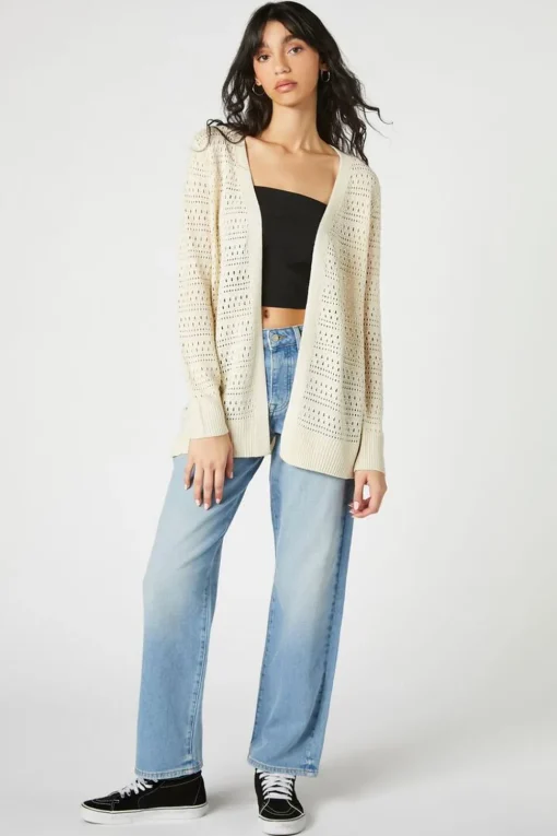 Open-Front Pointelle Cardigan Sweater