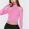 Open-Shoulder Mock Neck Top