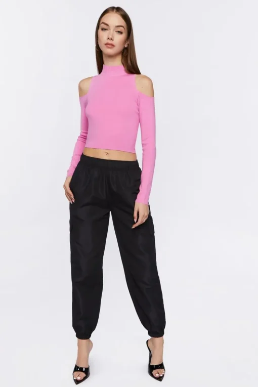 Open-Shoulder Mock Neck Top