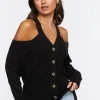 Open-Shoulder Sweater-Knit Top
