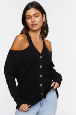 Open-Shoulder Sweater-Knit Top