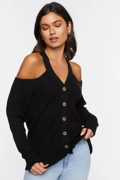 Open-Shoulder Sweater-Knit Top