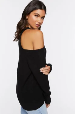 Open-Shoulder Sweater-Knit Top