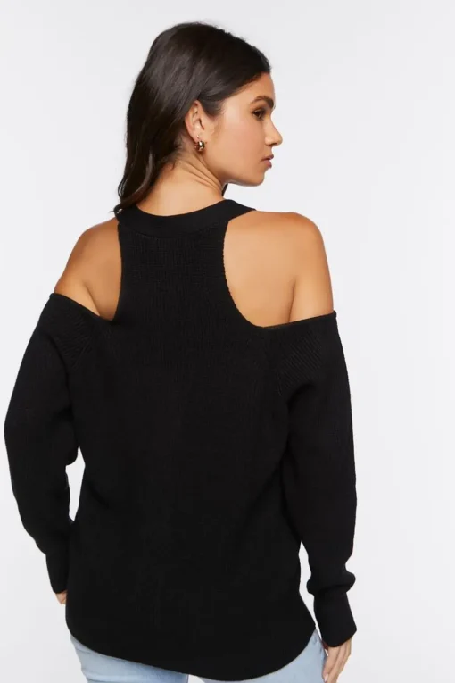 Open-Shoulder Sweater-Knit Top