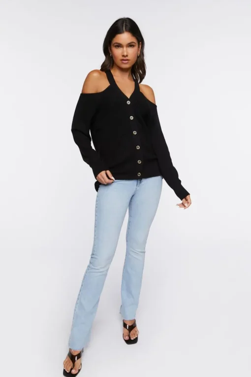 Open-Shoulder Sweater-Knit Top