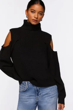 Open-Shoulder Turtleneck Sweater