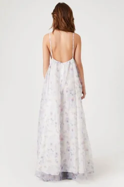 Organza Floral Print Maxi Dress
