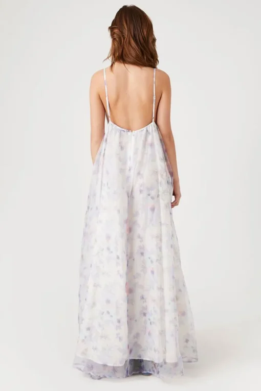 Organza Floral Print Maxi Dress