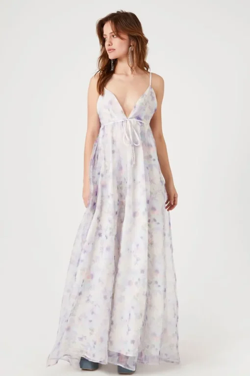 Organza Floral Print Maxi Dress