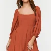 Peasant-Sleeve Babydoll Mini Dress