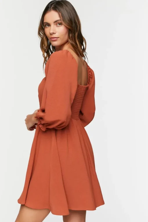 Peasant-Sleeve Babydoll Mini Dress