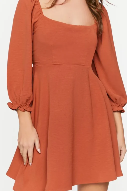 Peasant-Sleeve Babydoll Mini Dress