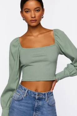 Peasant-Sleeve Crop Top