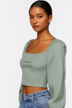 Peasant-Sleeve Crop Top