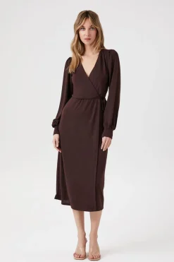Peasant-Sleeve Midi Wrap Dress