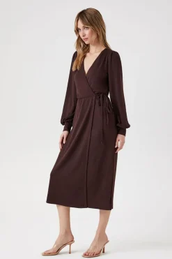 Peasant-Sleeve Midi Wrap Dress