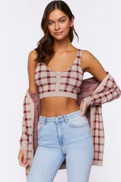 Plaid Cami & Cardigan Sweater Set