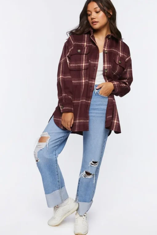 Plaid Drop-Sleeve Shacket