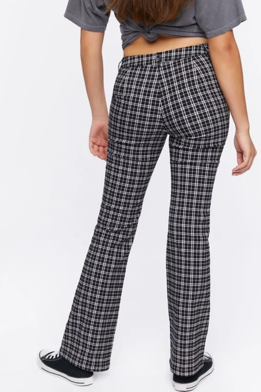 Plaid Mid-Rise Flare Pants