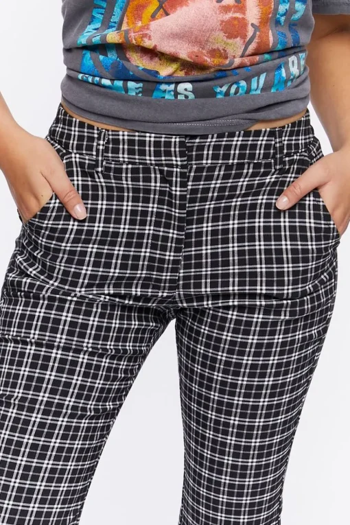 Plaid Mid-Rise Flare Pants