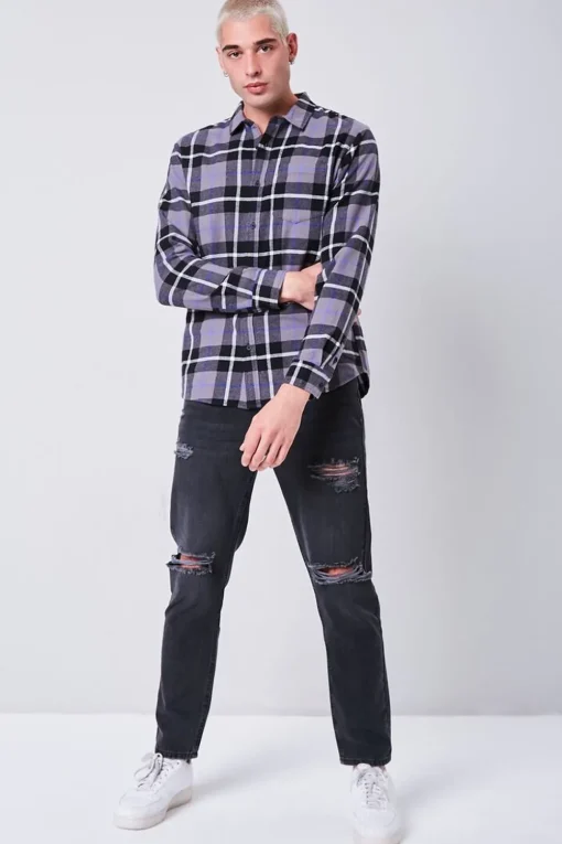 Plaid Scoop-Hem Shirt