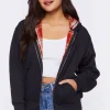 Plaid-Lined Zip-Up Hoodie