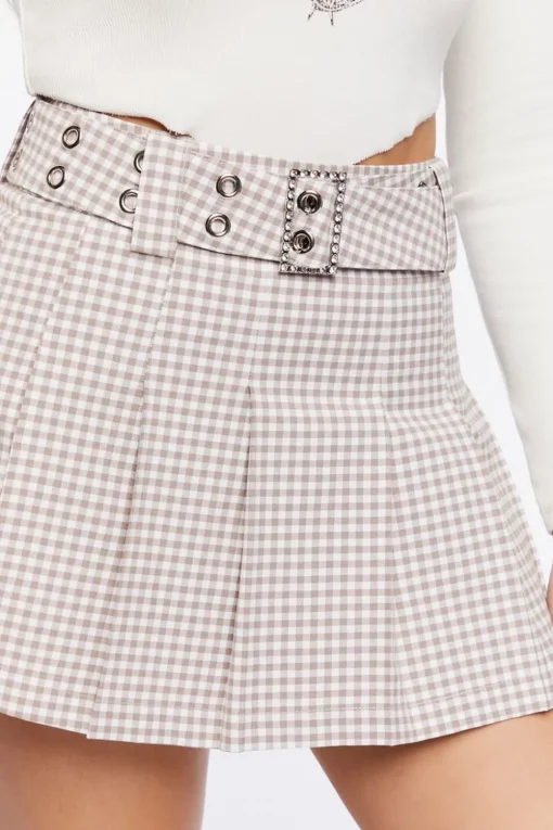 Pleated Gingham Mini Skirt