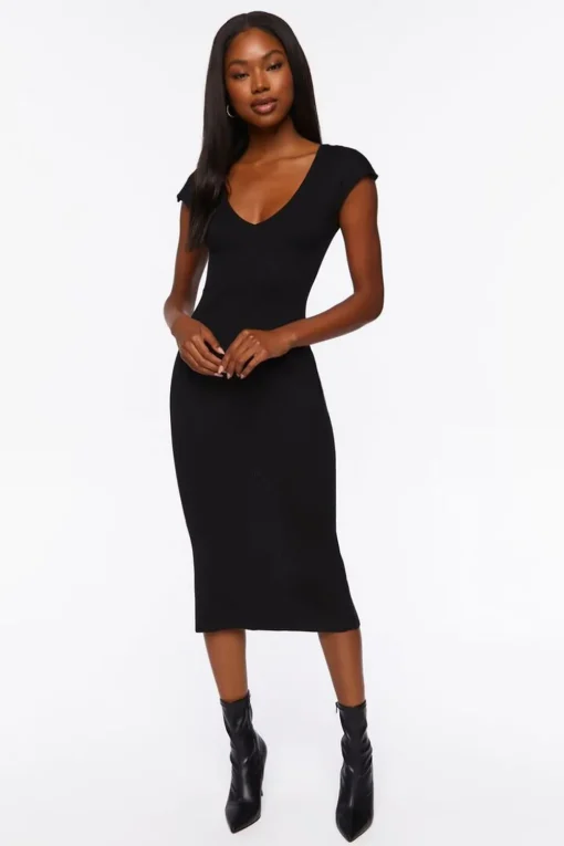 Plunging Bodycon Midi Dress