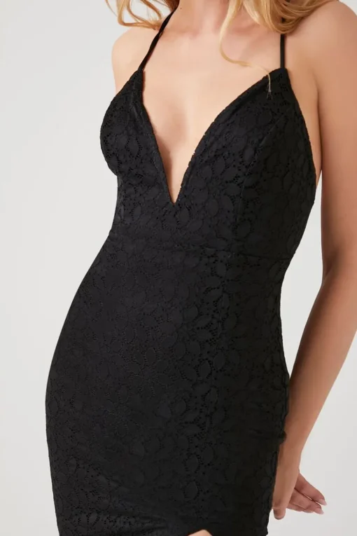Plunging Crisscross Lace Midi Dress