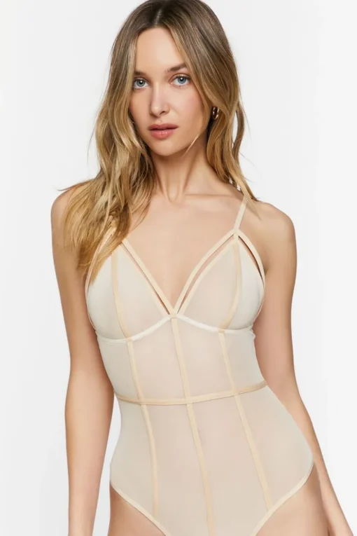 Plunging Mesh Caged Bodysuit