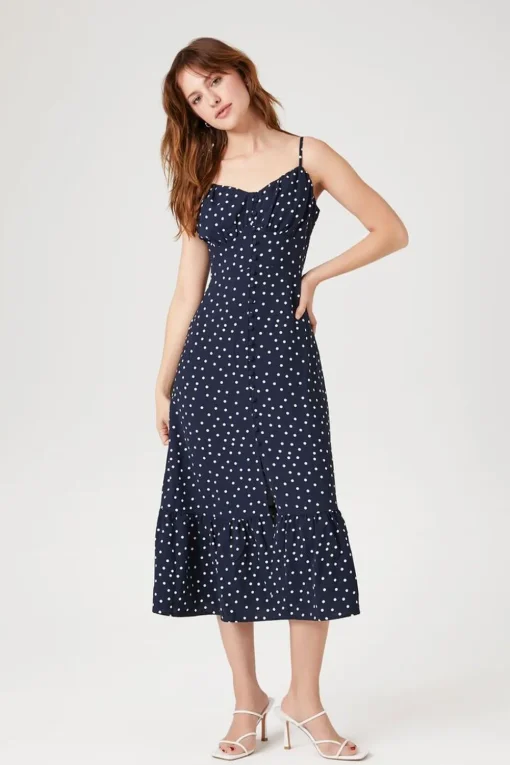 Polka Dot Button-Front Dress