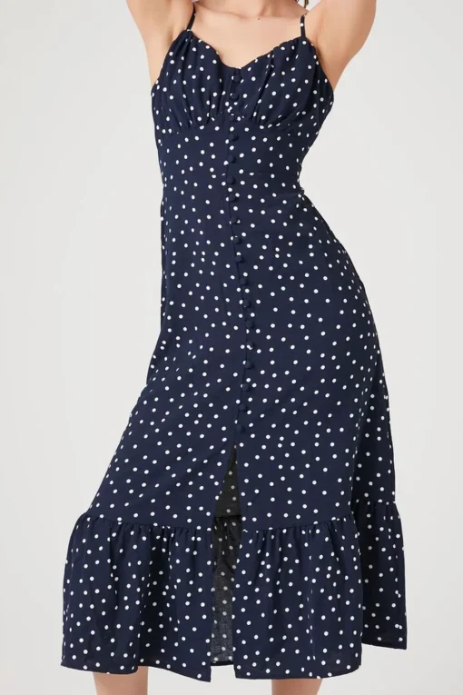 Polka Dot Button-Front Dress