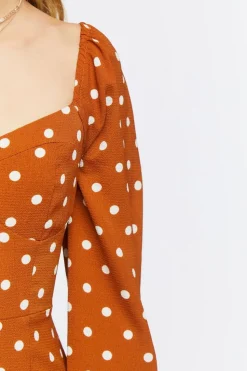 Polka Dot Peasant-Sleeve Midi Dress