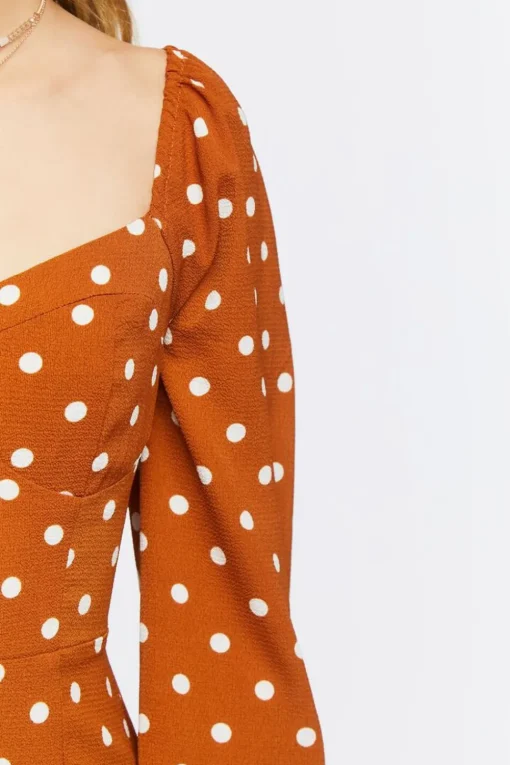 Polka Dot Peasant-Sleeve Midi Dress