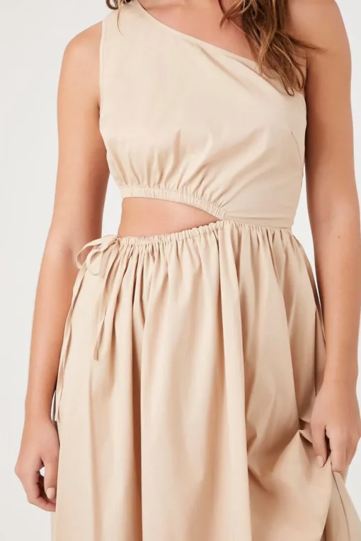 Poplin One-Shoulder Midi Dress