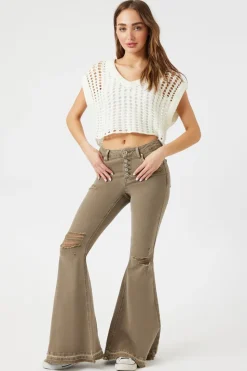 Recycled Cotton Distressed Flare Jeans
