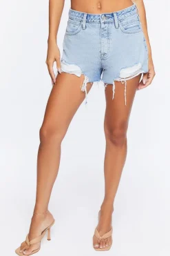 Retro Frayed Distressed Denim Shorts