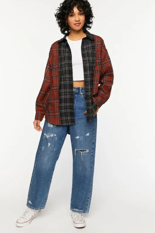 Reworked Plaid High-Low Shirt