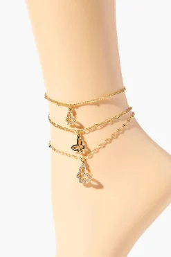 Rhinestone Butterfly Anklet Set