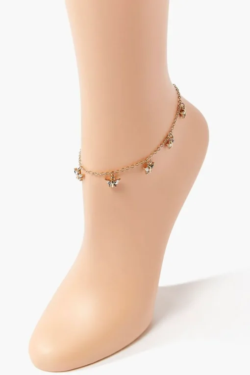 Rhinestone Butterfly Charm Anklet