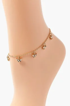 Rhinestone Butterfly Charm Anklet