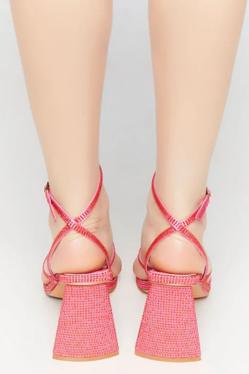 Rhinestone Open-Toe Flare Heels