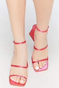 Rhinestone Open-Toe Flare Heels