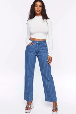 Rhinestone-Striped 90S-Fit Jeans